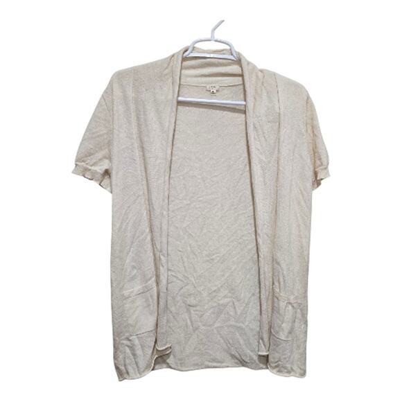 J.Crew Small Ivory Cotton Open Front Short Sleeve Cardigan Sweater - Picture 1 of 11
